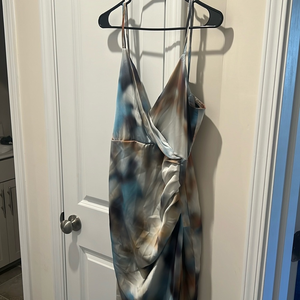 Zara - midi length faux wrap slip dress - L